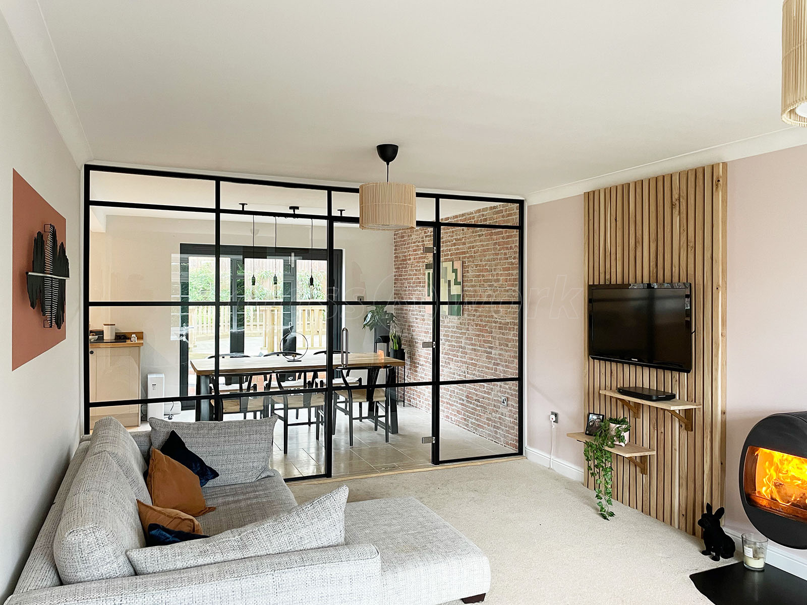 Black Printed Glass Living Room Divider